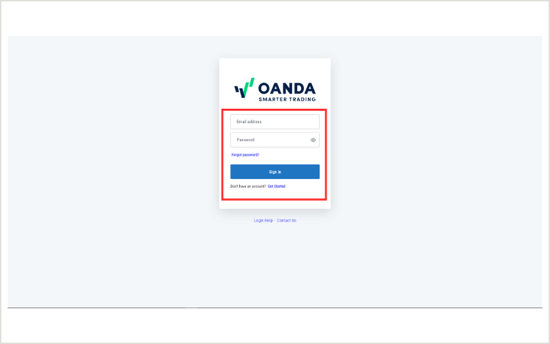 OANDA証券のログイン画面のOANDA証券に登録してあるメールアドレスとパスワードを入力し「Sign in」をクリック