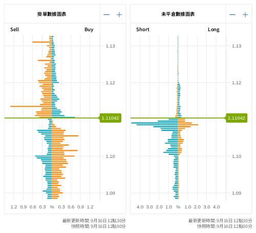 掛單/未平倉部位數據圖表 歐元/美元