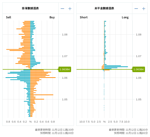 掛單/未平倉部位數據圖表 歐元/美元