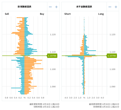 掛單/未平倉部位數據圖表 歐元/美元