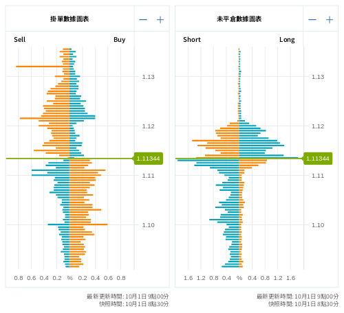 掛單/未平倉部位數據圖表 歐元/美元
