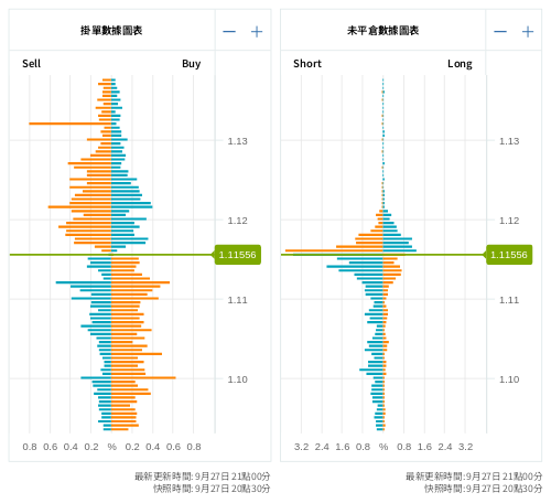 掛單/未平倉部位數據圖表 歐元/美元