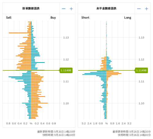 掛單/未平倉部位數據圖表 歐元/美元