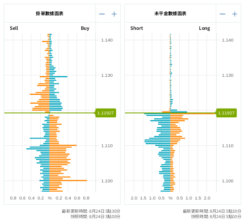 掛單/未平倉部位數據圖表 歐元/美元