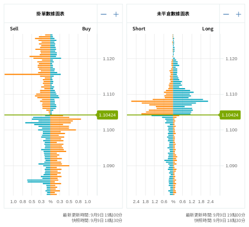 掛單/未平倉部位數據圖表 歐元/美元