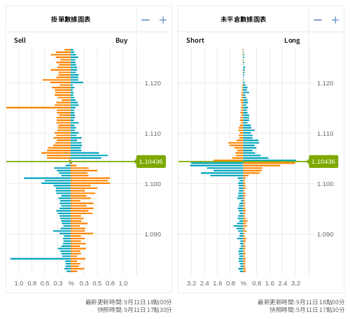 掛單/未平倉部位數據圖表 歐元/美元