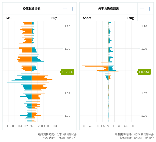 掛單/未平倉部位數據圖表 歐元/美元