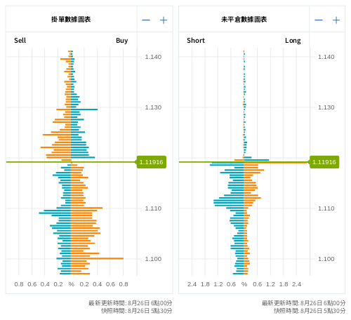 掛單/未平倉部位數據圖表 歐元/美元