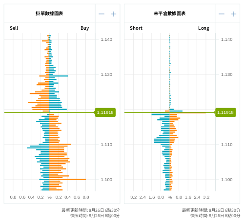 掛單/未平倉部位數據圖表 歐元/美元