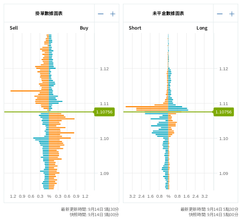掛單/未平倉部位數據圖表 歐元/美元