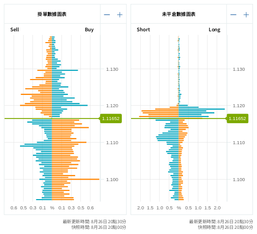 掛單/未平倉部位數據圖表 歐元/美元