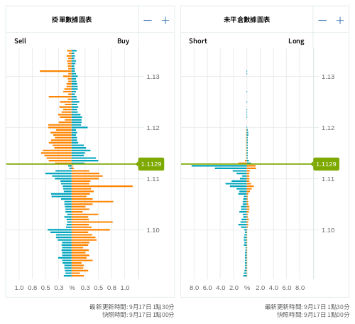 掛單/未平倉部位數據圖表 歐元/美元