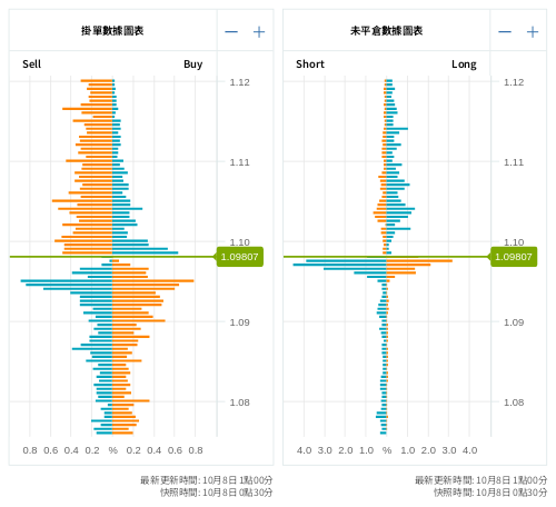 掛單/未平倉部位數據圖表 歐元/美元