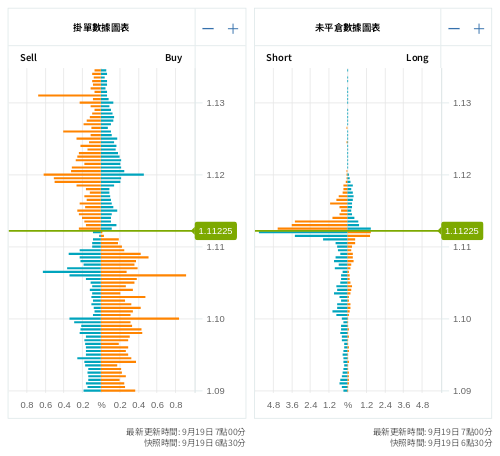 掛單/未平倉部位數據圖表 歐元/美元
