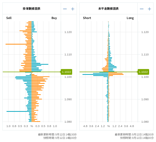 掛單/未平倉部位數據圖表 歐元/美元