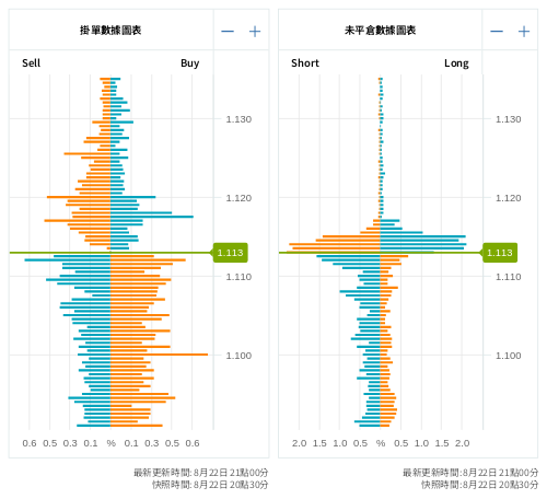 掛單/未平倉部位數據圖表 歐元/美元