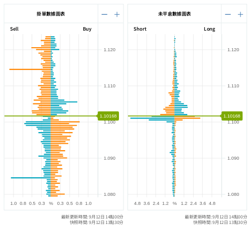 掛單/未平倉部位數據圖表 歐元/美元