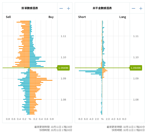 掛單/未平倉部位數據圖表 歐元/美元