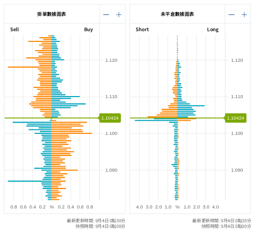 掛單/未平倉部位數據圖表 歐元/美元