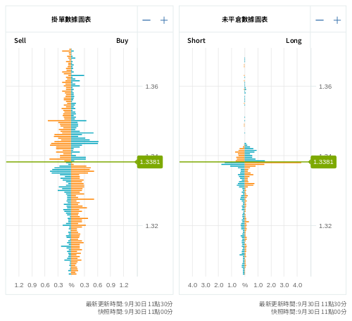 掛單/未平倉部位數據圖表 英鎊/美元