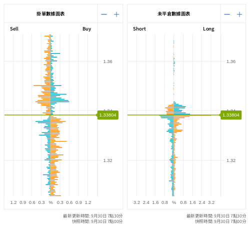 掛單/未平倉部位數據圖表 英鎊/美元