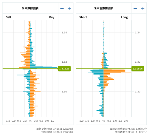 掛單/未平倉部位數據圖表 英鎊/美元