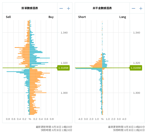 掛單/未平倉部位數據圖表 英鎊/美元