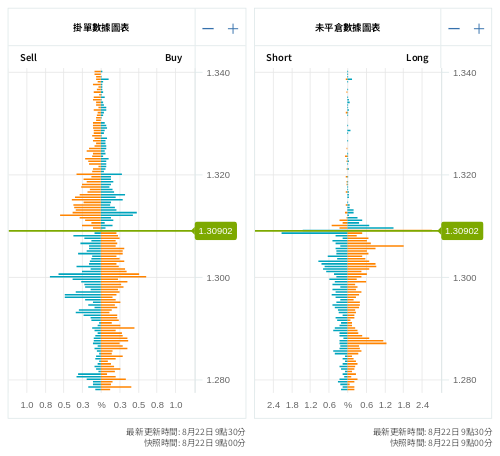 掛單/未平倉部位數據圖表 英鎊/美元