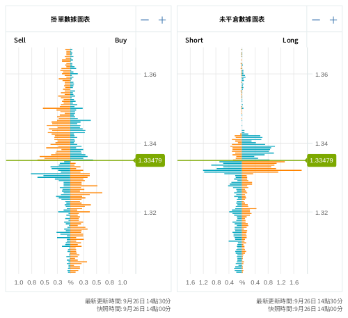 掛單/未平倉部位數據圖表 英鎊/美元