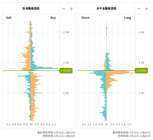 掛單/未平倉部位數據圖表 英鎊/美元
