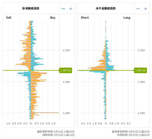 掛單/未平倉部位數據圖表 英鎊/美元