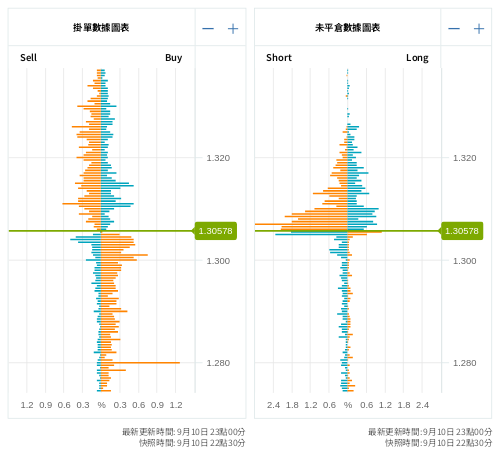 掛單/未平倉部位數據圖表 英鎊/美元