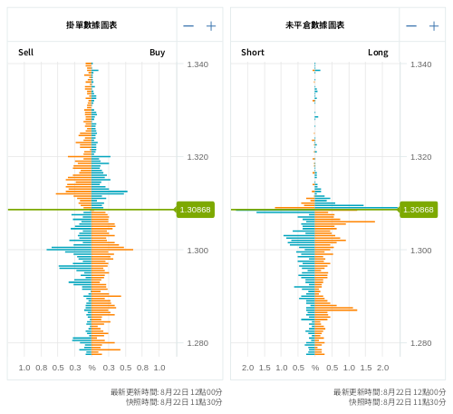 掛單/未平倉部位數據圖表 英鎊/美元