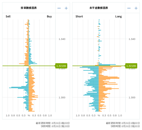 掛單/未平倉部位數據圖表 英鎊/美元