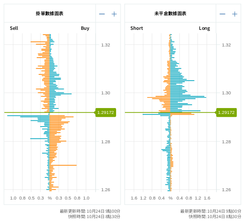 掛單/未平倉部位數據圖表 英鎊/美元