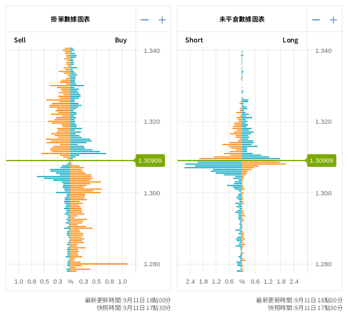 掛單/未平倉部位數據圖表 英鎊/美元