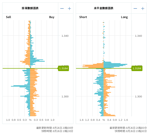 掛單/未平倉部位數據圖表 英鎊/美元