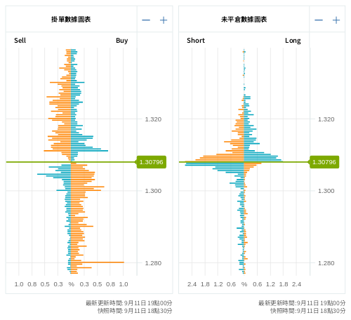 掛單/未平倉部位數據圖表 英鎊/美元