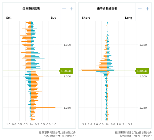 掛單/未平倉部位數據圖表 英鎊/美元
