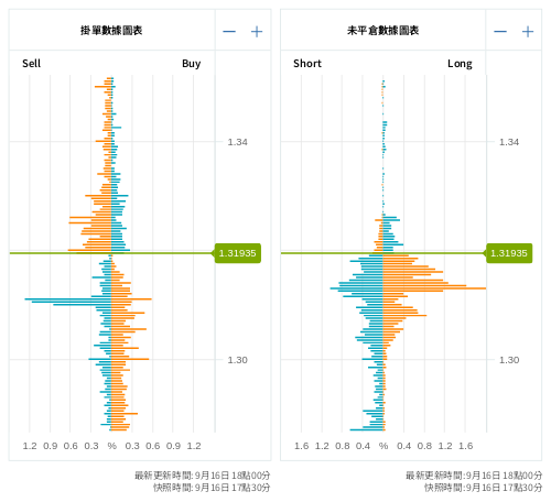 掛單/未平倉部位數據圖表 英鎊/美元