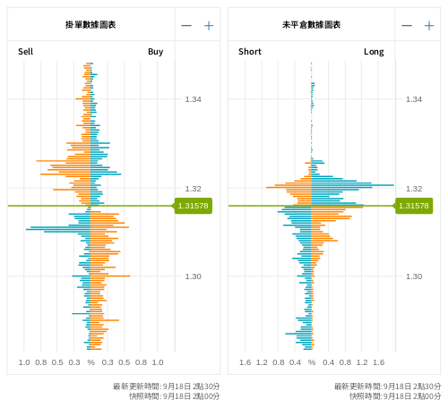 掛單/未平倉部位數據圖表 英鎊/美元