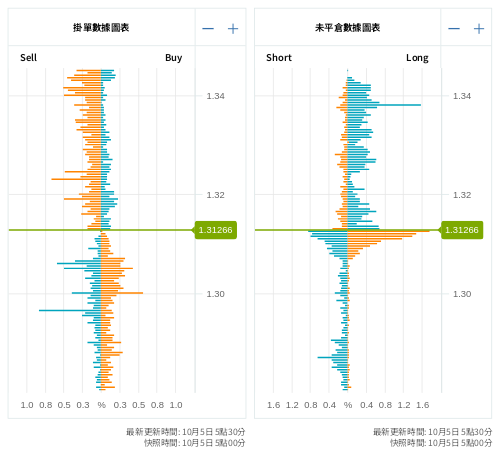 掛單/未平倉部位數據圖表 英鎊/美元