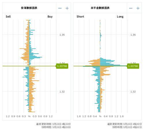 掛單/未平倉部位數據圖表 英鎊/美元