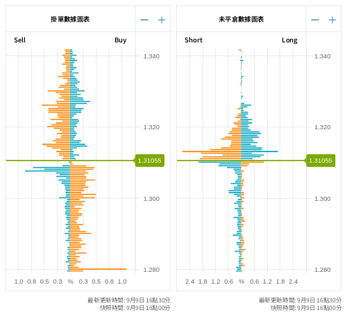 掛單/未平倉部位數據圖表 英鎊/美元