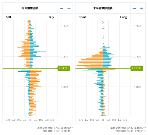 掛單/未平倉部位數據圖表 英鎊/美元
