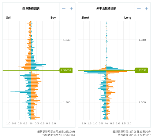 掛單/未平倉部位數據圖表 英鎊/美元