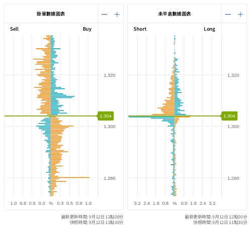掛單/未平倉部位數據圖表 英鎊/美元