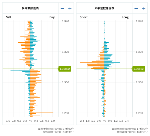 掛單/未平倉部位數據圖表 英鎊/美元