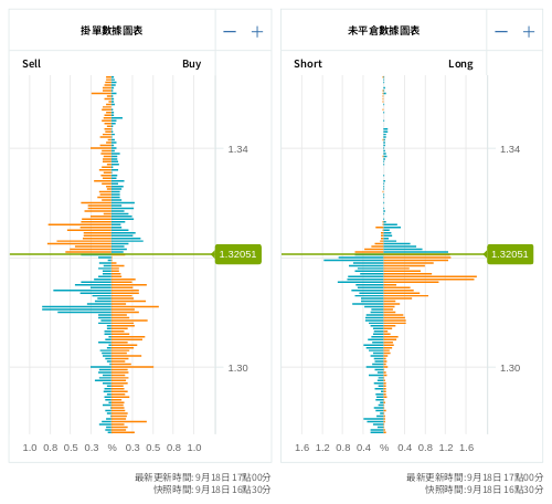掛單/未平倉部位數據圖表 英鎊/美元