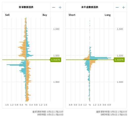 掛單/未平倉部位數據圖表 英鎊/美元
